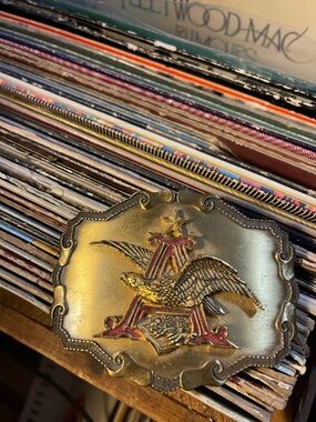 70’s Vintage Brass Eagle Accent - Gold and Red Budweiser belt buckle
